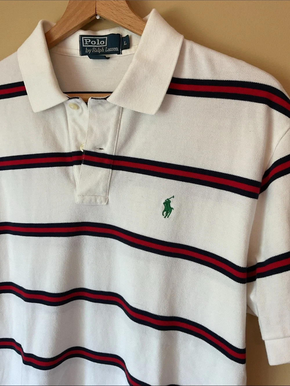 Polo by Ralph Lauren White Polo with Navy and Red Stripes